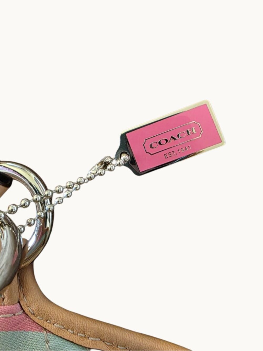 Coach Hampton Soho Stripe Tote 1888 Pink Multi Vachetta Leather Satchel Bag - Picture 7 of 16